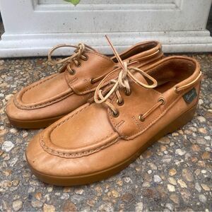Vintage bass sugarloafer platform lace up oxfords natural leather sz 6